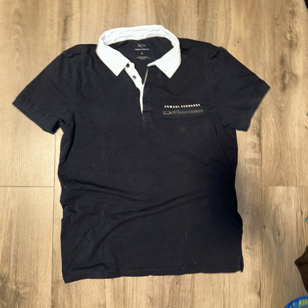 Armani Exchange Men's Navy Polo with White Collar